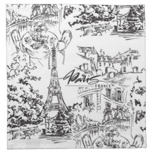 Black Paris Eiffel Tower Toile Cloth Napkin
