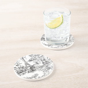 Black Paris Eiffel Tower Toile Coaster