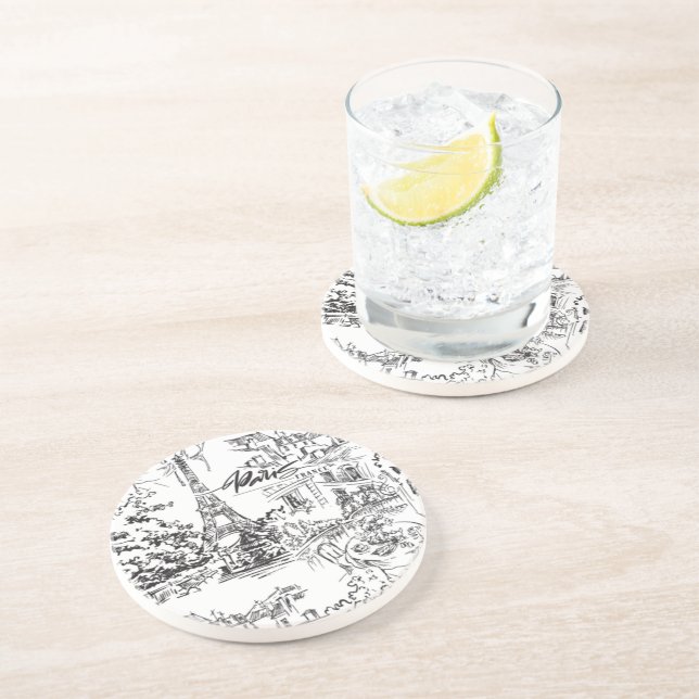 Black Paris Eiffel Tower Toile  Coaster (Side)