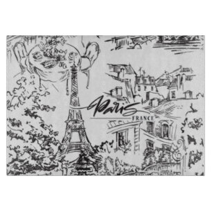 Black Paris Eiffel Tower Toile Cutting Board
