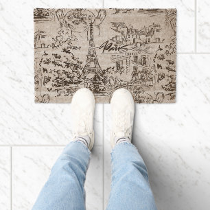 Black Paris Eiffel Tower Toile Fiber Doormat