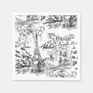 Black Paris Eiffel Tower Toile Napkins