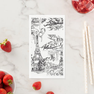 Black Paris Eiffel Tower Toile Paper Guest Towels