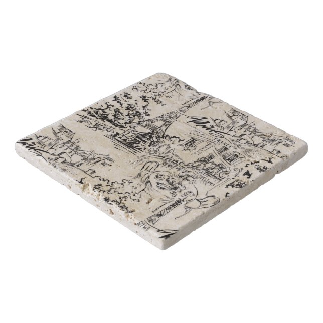 Black Paris Eiffel Tower Toile  Trivet (Corner)