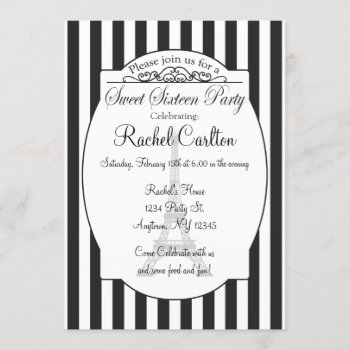 Black Paris Theme Sweet Sixteen Party Invitation by aaronsgraphics at Zazzle