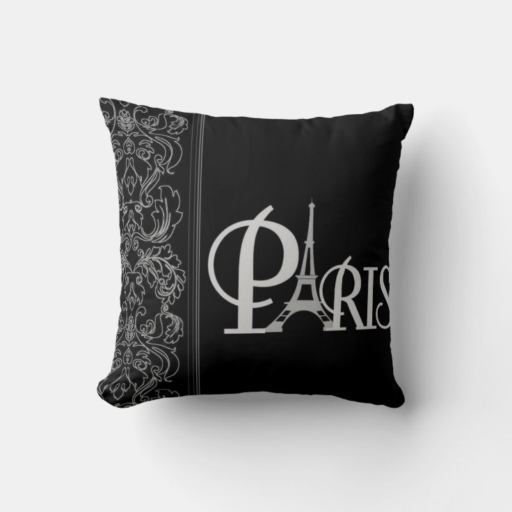 Black Paris Throw Pillow Zazzle
