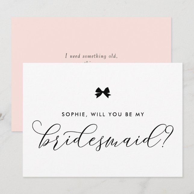 Black Parisian Bow Will You Be My Bridesmaid Invitation (Front/Back)