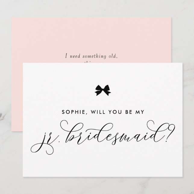 Black Parisian Bow Will You Be My Jr. Bridesmaid Invitation (Front/Back)