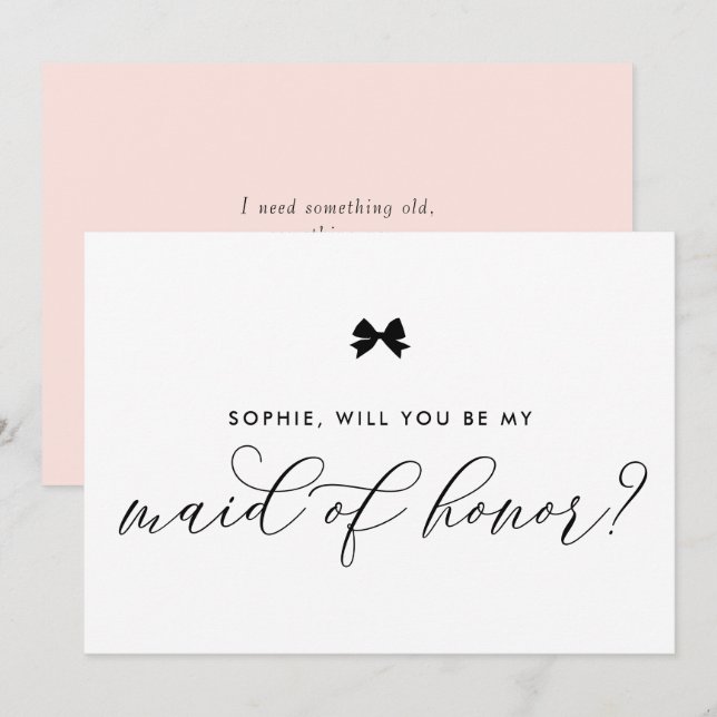 Black Parisian Bow Will You Be My Maid of Honor Invitation (Front/Back)