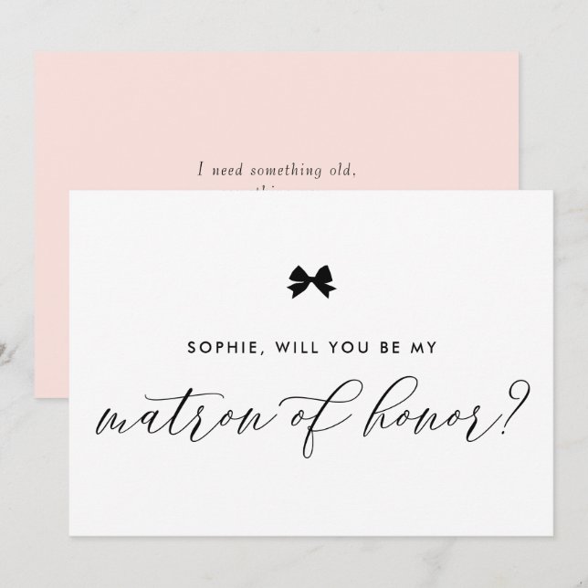 Black Parisian Bow Will You Be My Matron of Honor Invitation (Front/Back)