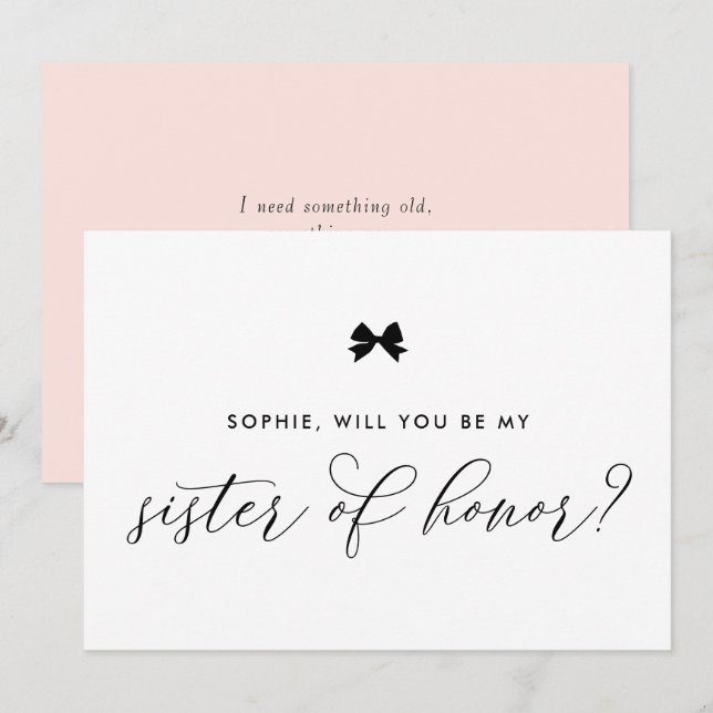 Black Parisian Bow Will You Be My Sister of Honor Invitation (Front/Back)