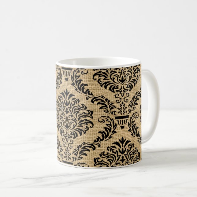 Black Parisian Moods Damask Coffee Mug (Front Right)