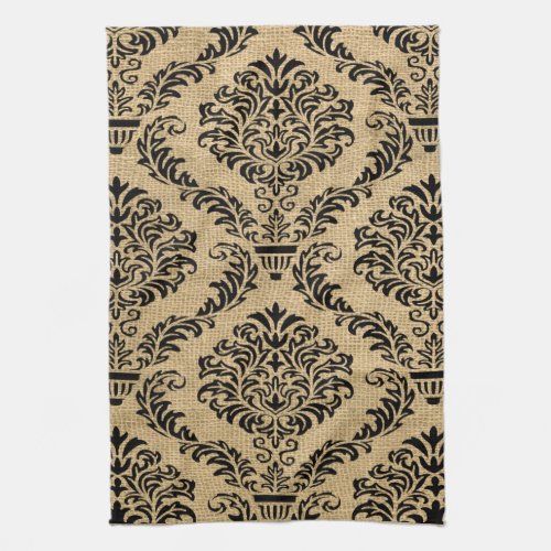 Black Parisian Moods Damask Kitchen Towel