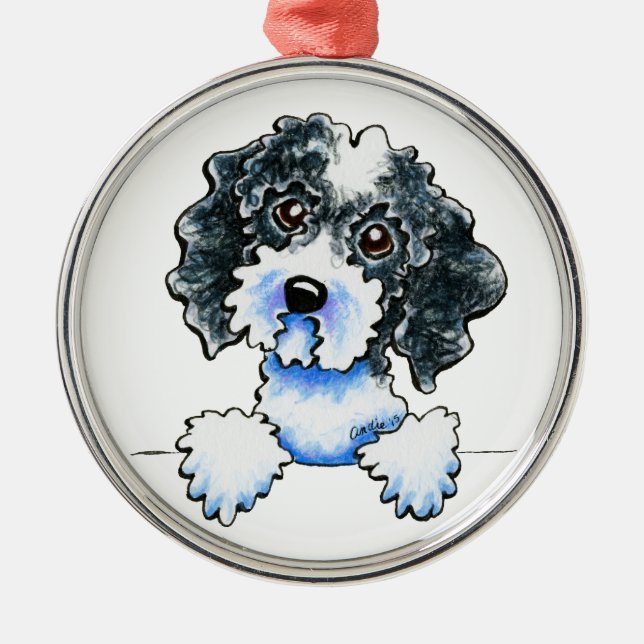 Black Parti Cockapoo Lined Up Metal Ornament (Front)