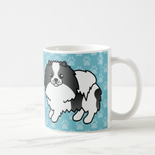 Black Parti-Color Coat Pomeranian Dogs On Blue Coffee Mug
