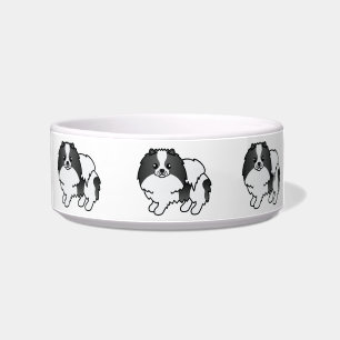 Black Parti-Color  Cute Cartoon Pomeranian Dogs Bowl