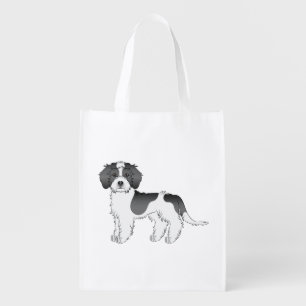 Black Parti-color Mini Goldendoodle Cartoon Dog Grocery Bag