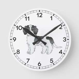 Black Parti-color Mini Goldendoodle Cartoon Dog Round Clock