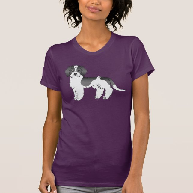 Black Parti-Color Mini Goldendoodle Cartoon Dog T-Shirt (Front)