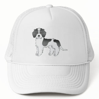 Black Parti-color Mini Goldendoodle Cartoon Dog Trucker Hat
