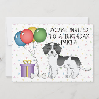 Black Parti-Color Mini Goldendoodle Dog Birthday Invitation