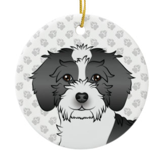 Black Parti-color Mini Goldendoodle Dog Head Ceramic Ornament