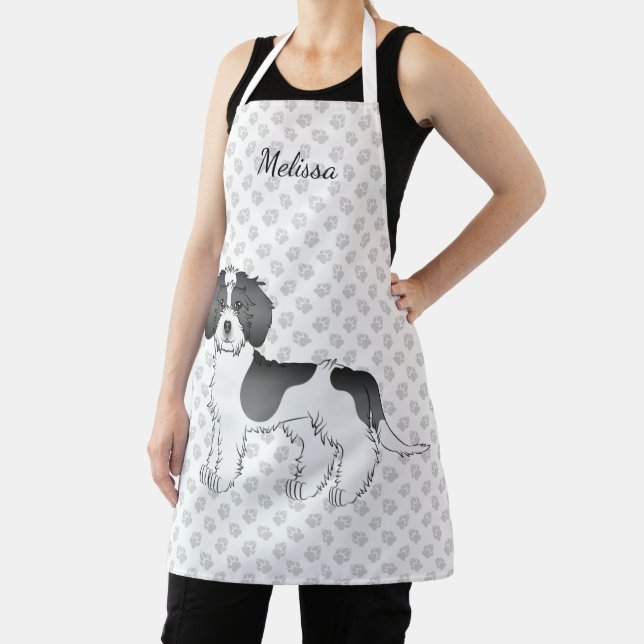Black Parti-color Mini Goldendoodle Dog & Name Apron (Insitu)