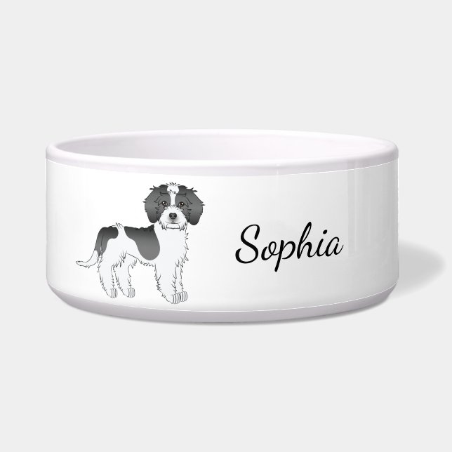 Black Parti-color Mini Goldendoodle Dog & Name Bowl (Front)