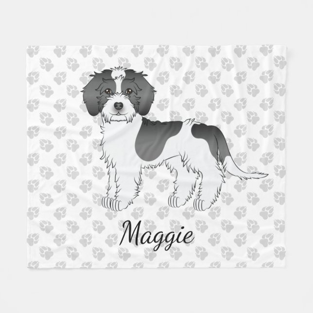Black Parti-color Mini Goldendoodle Dog & Name Fleece Blanket (Front (Horizontal))