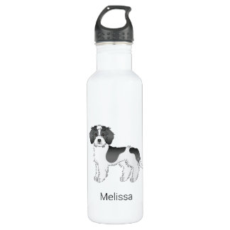 Black Parti-color Mini Goldendoodle Dog &amp; Name Stainless Steel Water Bottle