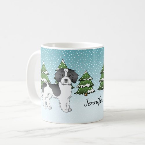 Black Parti_color Mini Goldendoodle Winter Forest Coffee Mug