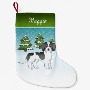Black Parti-color Mini Goldendoodle Winter Forest Small Christmas Stocking