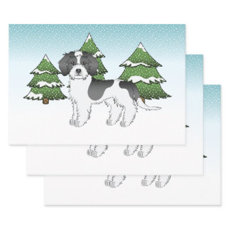 Black Parti-color Mini Goldendoodle Winter Forest Wrapping Paper Sheets