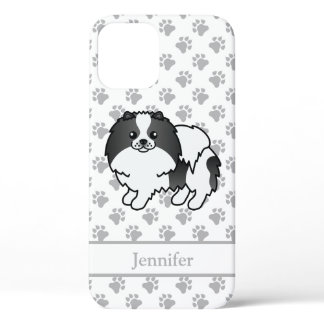 Black Parti-Color Pomeranian Cartoon Dog & Name iPhone 12 Case