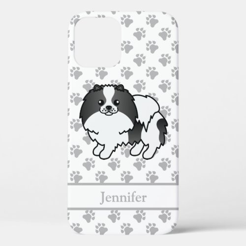 Black Parti_Color Pomeranian Cartoon Dog  Name iPhone 12 Case