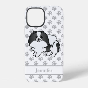Black Parti-Color Pomeranian Cartoon Dog & Name iPhone 12 Case