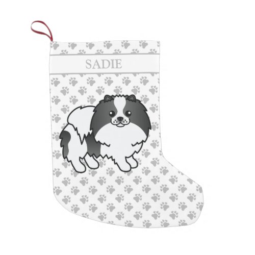 Black Parti_Color Pomeranian Cartoon Dog  Name Small Christmas Stocking