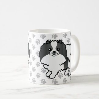 Black Parti-Color Pomeranian Cartoon Dog &amp; Paws Coffee Mug