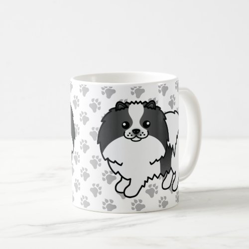 Black Parti_Color Pomeranian Cartoon Dog  Paws Coffee Mug