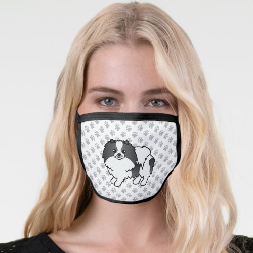 Black Parti_Color Pomeranian Cartoon Dog  Paws Face Mask