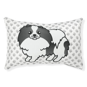 Black Parti-Color Pomeranian Cartoon Dog & Paws Pet Bed