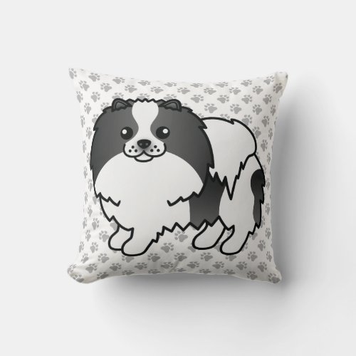 Black Parti_Color Pomeranian Cartoon Dog  Paws Throw Pillow