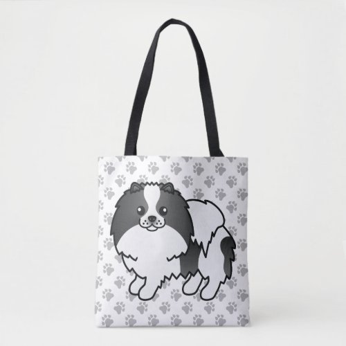 Black Parti_Color Pomeranian Cartoon Dog  Paws Tote Bag
