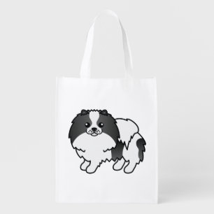 Black Parti-Color Pomeranian Cute Cartoon Dog Grocery Bag