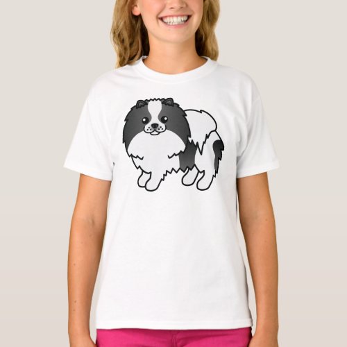 Black Parti_Color Pomeranian Cute Cartoon Dog T_Shirt