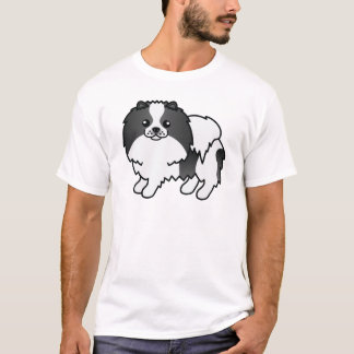 Black Parti-Color Pomeranian Cute Cartoon Dog T-Shirt
