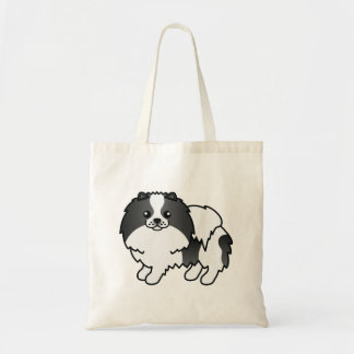 Black Parti-Color Pomeranian Cute Cartoon Dog Tote Bag