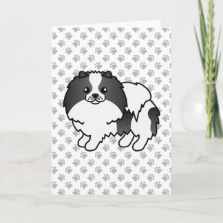 Black Parti-Color Pomeranian Cute Dog &amp; Paws Card