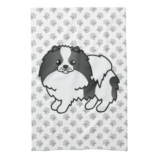 Black Parti-Color Pomeranian Cute Dog &amp; Paws Kitchen Towel