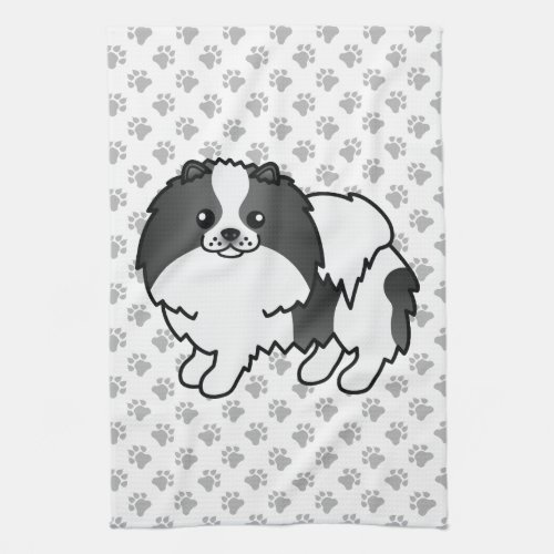 Black Parti_Color Pomeranian Cute Dog  Paws Kitchen Towel